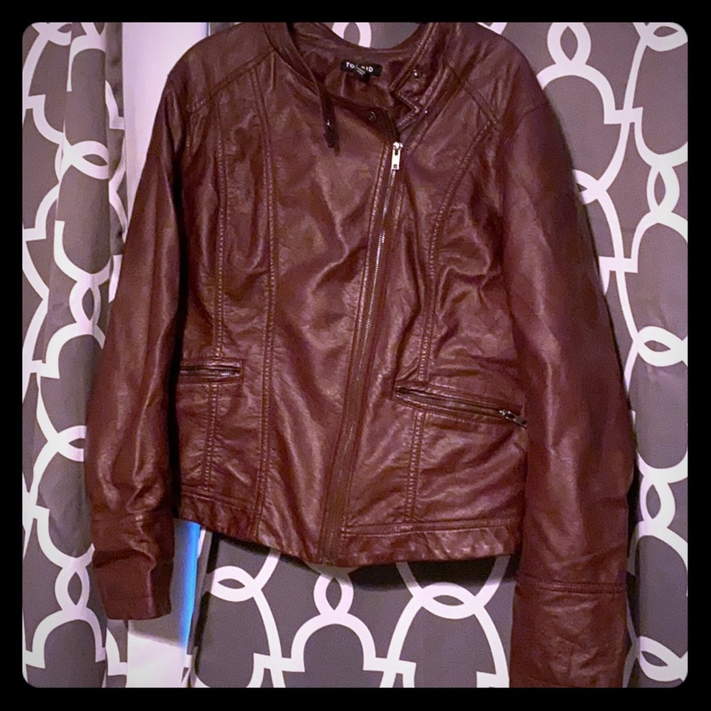 “Leather look” plus size jacket
